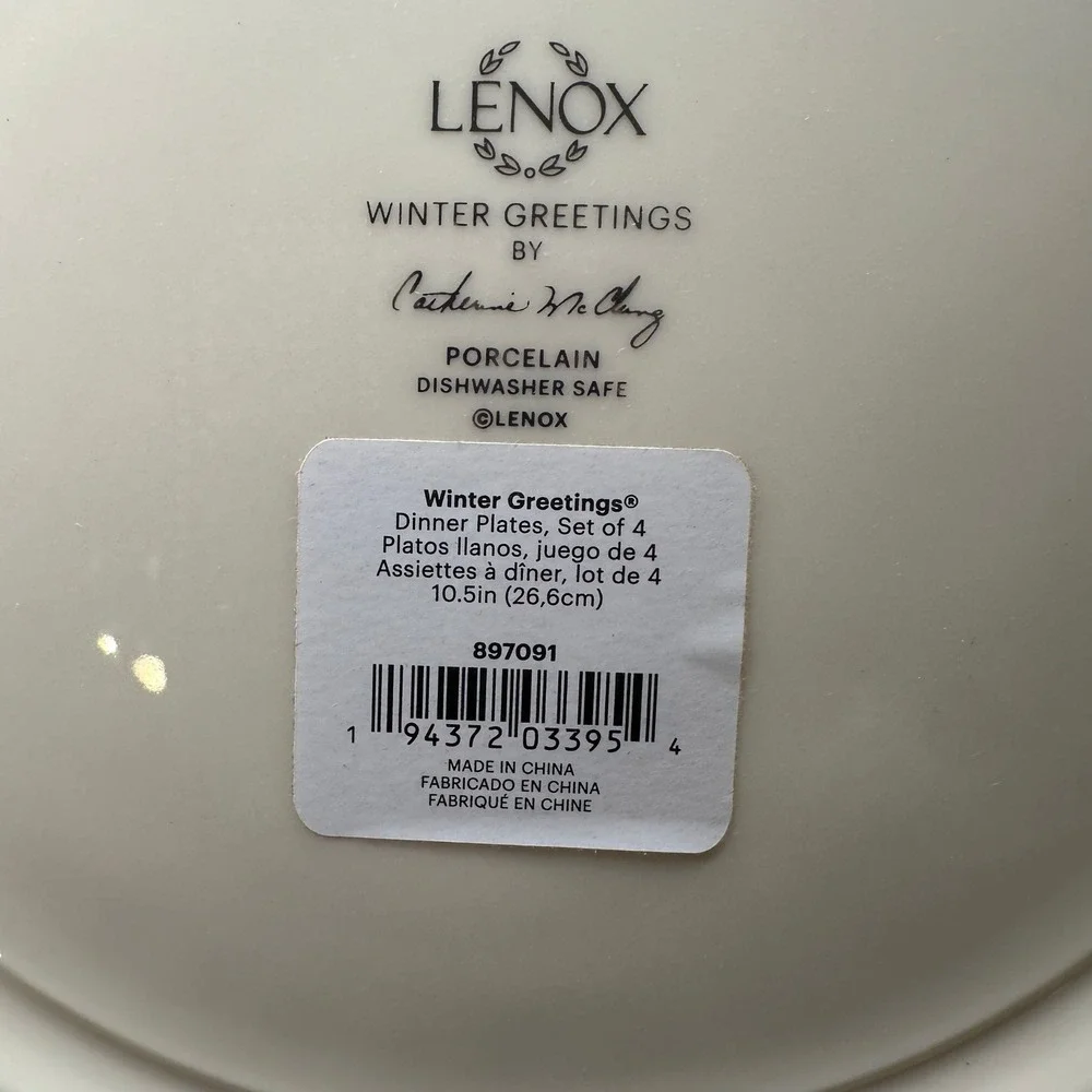 Lenox Winter Greetings Dinner Plates Set of 4 Catherine McClung Porcelain 897091